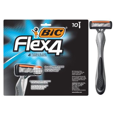 BIC Flex 4 Titanium Sensitive Disposable Razors For Men, For a Smooth, Ultra-Close and Comfortable Shave, 10 Piece DIsposable Razor Set with 4 Blades
