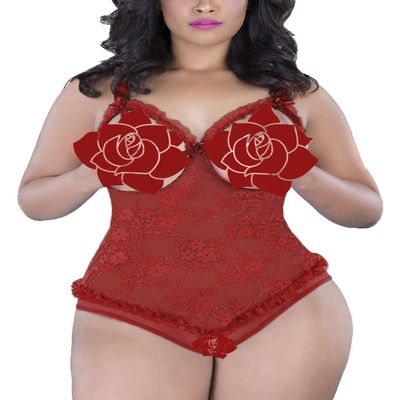 ALLureLove Plus Size Lingerie for Women Sexy One-Piece Teddy Valentine's Day Lingerie Bodysuit, Wine Red, XL