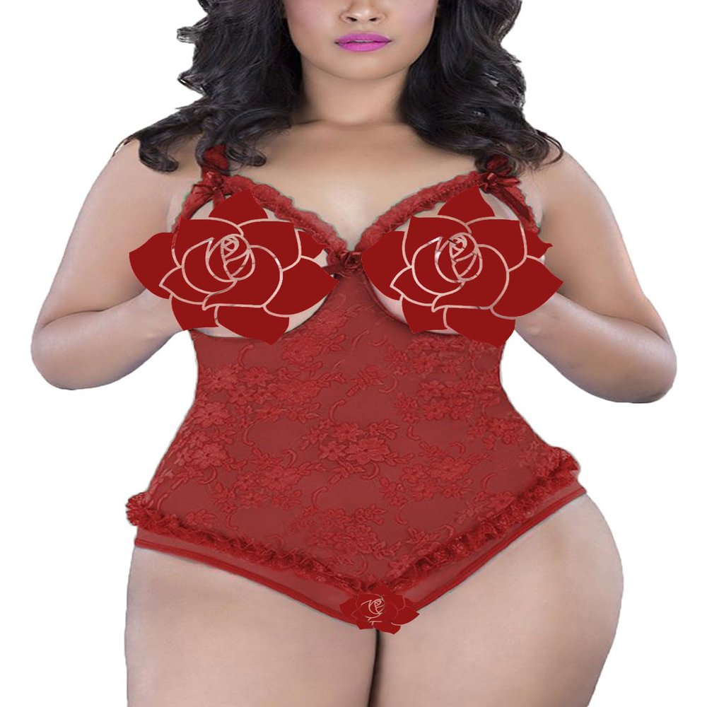 ALLureLove Plus Size Lingerie for Women Sexy One-Piece Teddy Valentine's Day Lingerie Bodysuit, Wine Red, XL