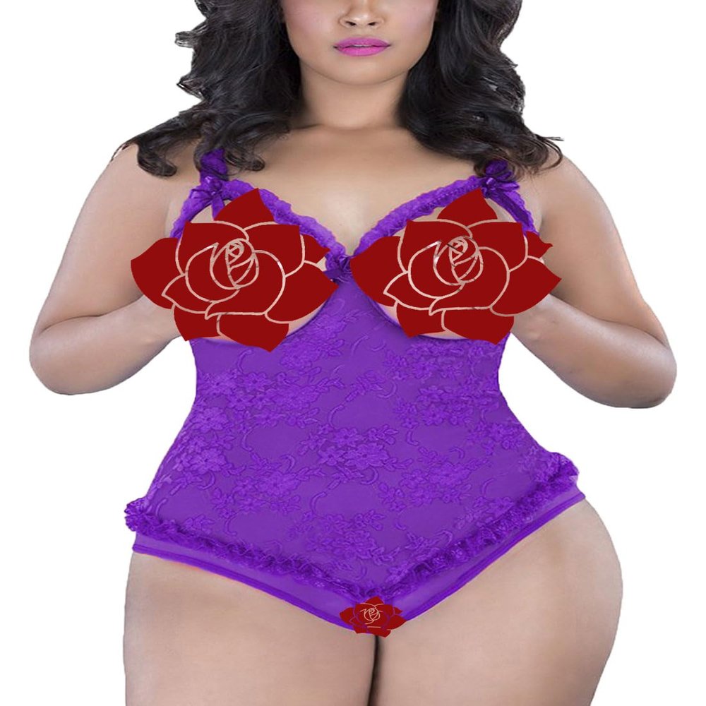 ALLureLove Plus Size Lingerie for Women Sexy One-Piece Teddy Valentine's Day Lingerie Bodysuit, Purple, XXXXL