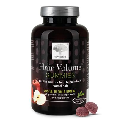 New Nordic Hair Volume Gummies - 475mcg Biotin - Vegan Hair Growth Supplement to Support Hair Skin & Nails for Men & Women - Apple Flavour - 60 Count