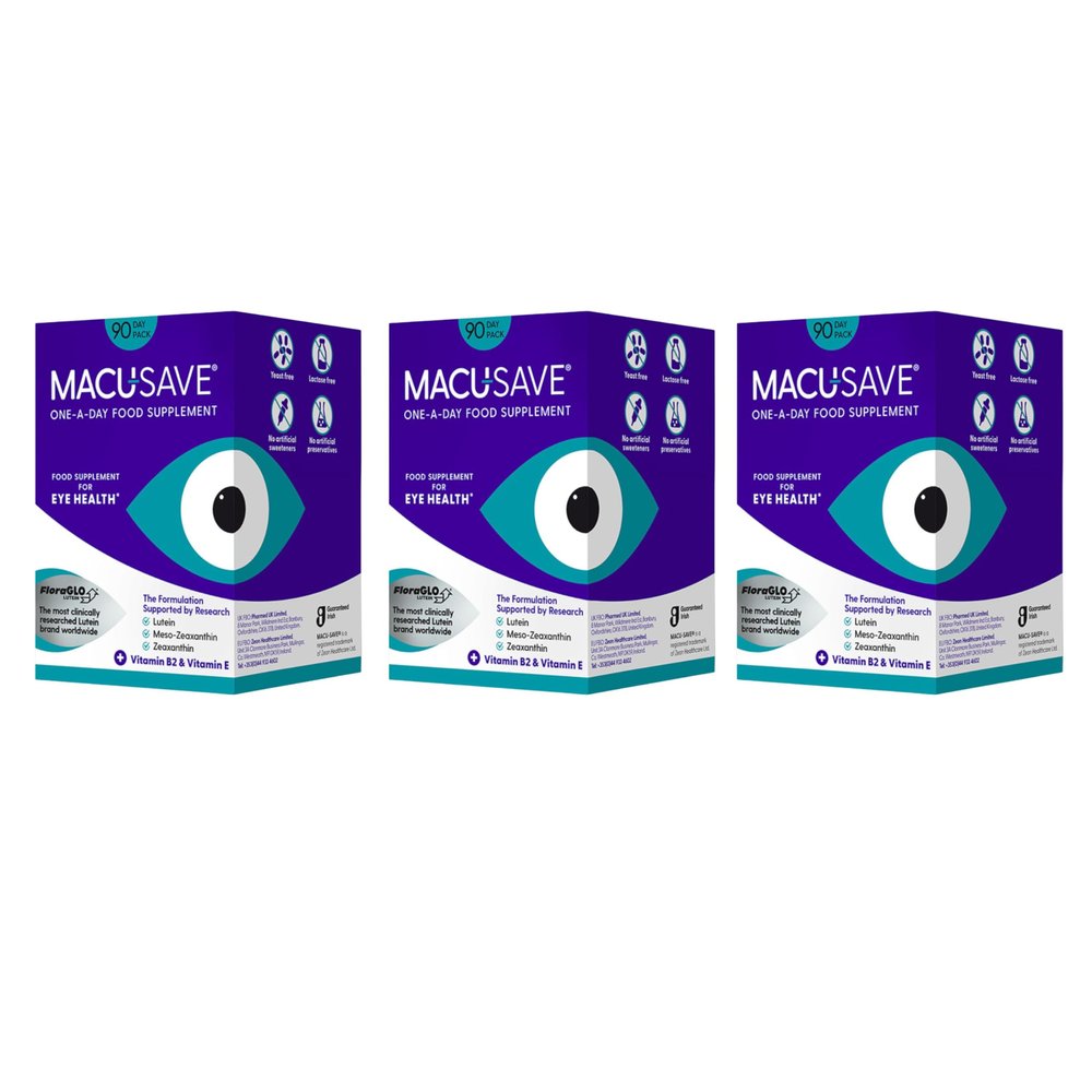3 X 90 Pack - Macu-SAVE Food Supplement with Meso-Zeaxanthin/Lutein and Zeaxanthin.