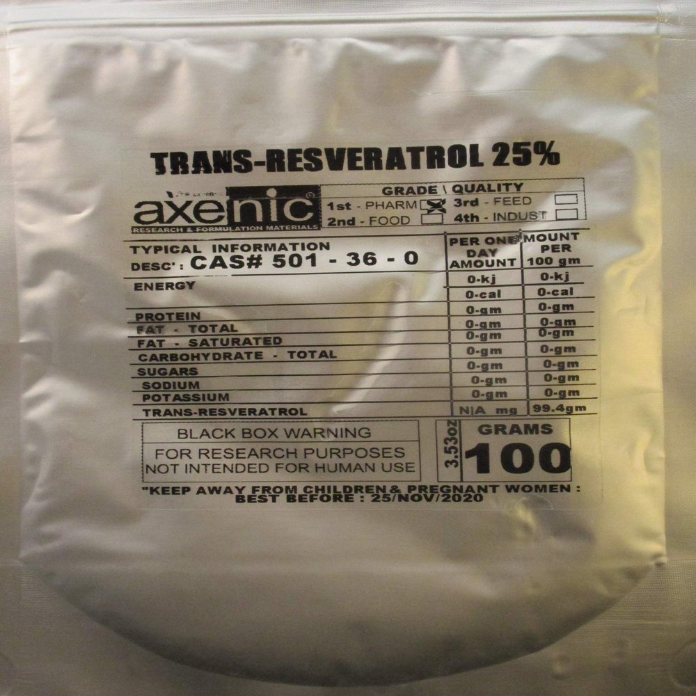 Trans Resveratrol Powder 100 Grams 25% W/W