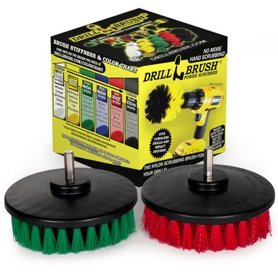 Drill Brush - Cleaning Supplies - Medium and Stiff Bristle Brush Kit - Spin Brush - Grout Cleaner - Tile, Counter-tops, Stove, Oven, Sink, Trash Can, Floors - Concrete Swimming Pools, Garden Fountains