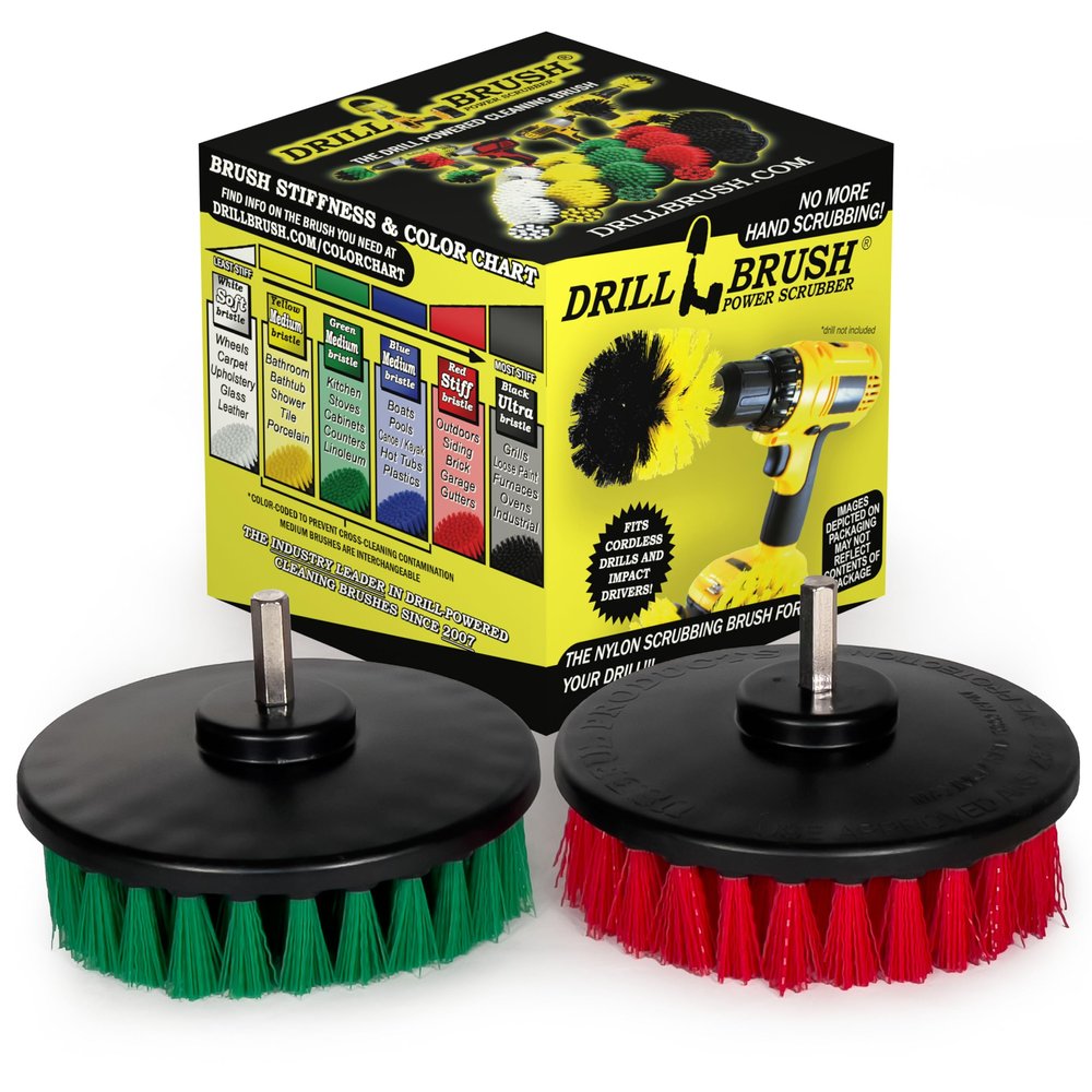 Drill Brush - Cleaning Supplies - Medium and Stiff Bristle Brush Kit - Spin Brush - Grout Cleaner - Tile, Counter-tops, Stove, Oven, Sink, Trash Can, Floors - Concrete Swimming Pools, Garden Fountains