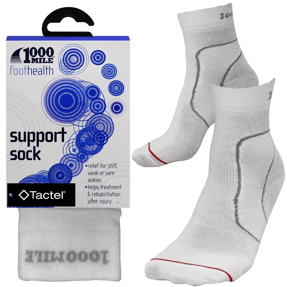 1000 Mile Tactel Mens White Foot Ankle Support Compression Tactel Socks X-Large (UK12-14) - 3 Pair