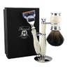 3 Piece Wet Shaving Set 5 Edge Razor and Black Badger Shaving Brush Dual Stand view 1