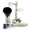 3 Piece Wet Shaving Set 5 Edge Razor and Black Badger Shaving Brush Dual Stand view 2