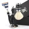 3 Piece Set Traditional Wet Shave Kit Featuring a Compatible 5 Edge Razor (Unbreakable Handle) & Pure White Badger Shaving Brush Complete with Double Stand - Gift Set for Any Shaving Enthusiast view 1