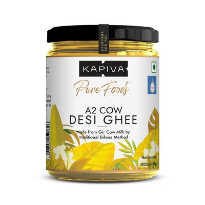 Kapiva Cetrified A2 Gir Cow Ghee 500ML | Traditional Vedic Bilona Method | Grassfed, Pure & Healthy | Curd-Churned | Premium Glass Bottle | 100% Natural & Lab-Tested | Rich in Nutrition