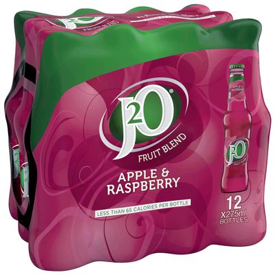 J2O Fruit Blend Juice Drink - Perfect Mixer - Low Calorie - Apple and Raspberry, 12 x 275 ml Bottles
