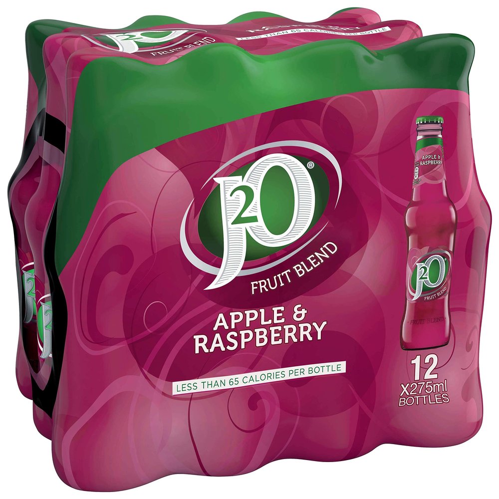 J2O Fruit Blend Juice Drink - Perfect Mixer - Low Calorie - Apple and Raspberry, 12 x 275 ml Bottles