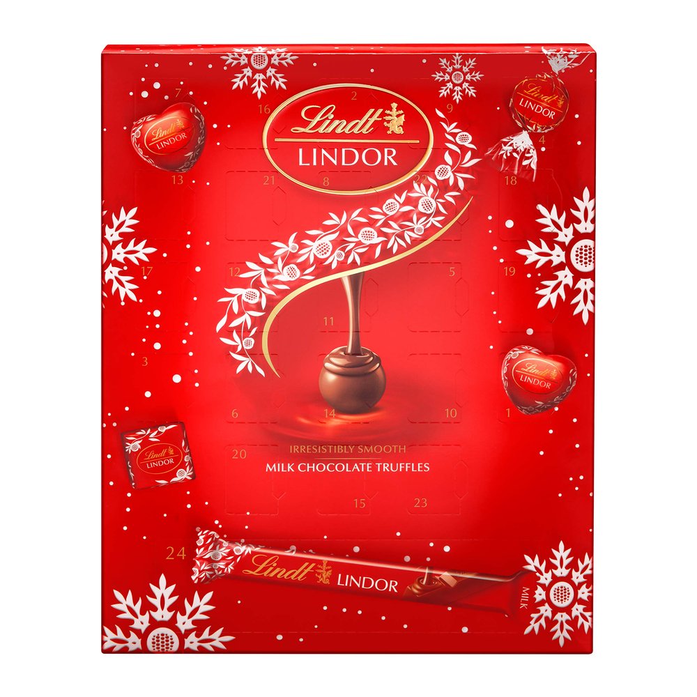 Lindt Milk Lovers Advent Calendar, 24 Assorted Milk Chocolate Surprises, Milk Chocolate Truffles, Hearts and Squares With Smooth Melting Filling, 315 g