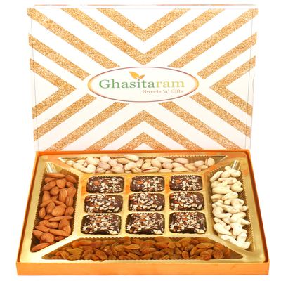 Ghasitaram Gifts Diwali Gifts Diwali Chocolates - Ghasitaram Special Dryfruits and 9 pcs English Brittle Chocolate Box