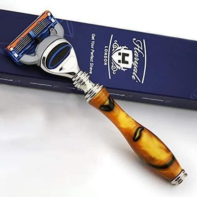 5 Edge Head Compatible Razor - Luxury Handle - NEW SPECIAL EDITION - AMBER & BLACK - Great Gift for any Gentleman this Christmas