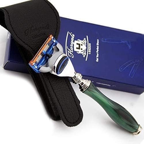 5 Edge Cartridge Top Class Compatible Razor and Leather Protective Razor Case Perfect for Travelling Wet Shave Perfect Set Kit