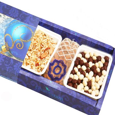 Ghasitaram Gifts Diwali Gifts Hamper - Nutties , Namkeen and Almonds Pouch Hamper