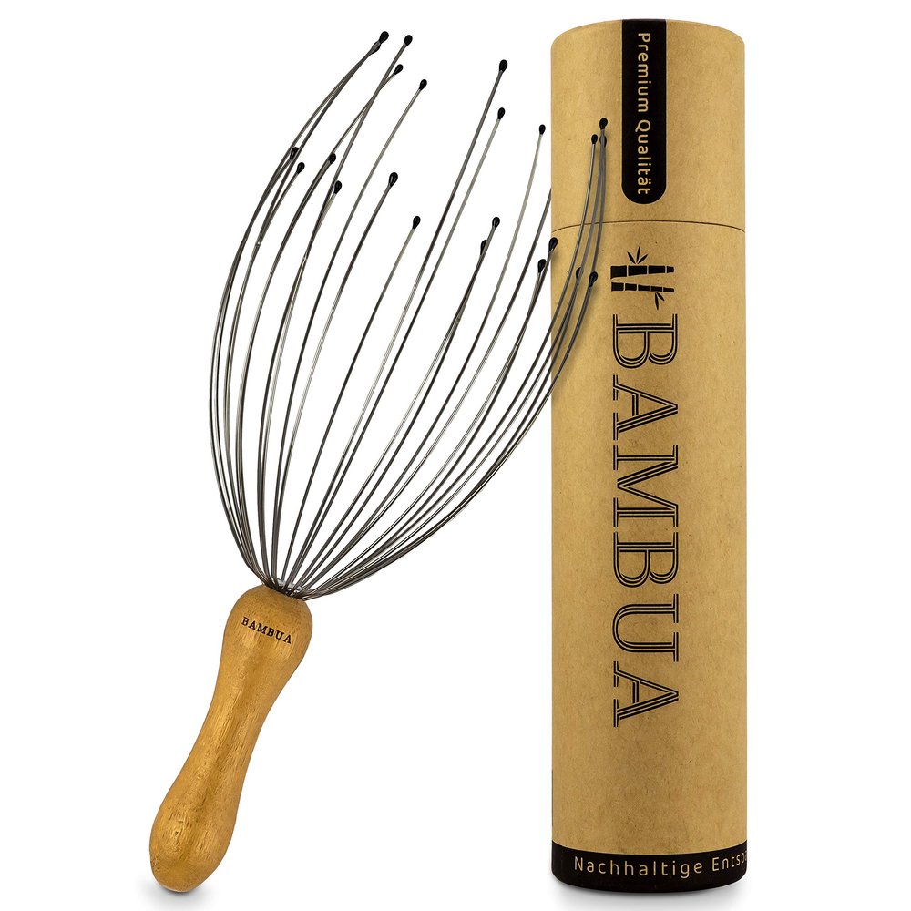 BAMBUA Head Massager Scalp with 24 Fingers - Bamboo Handle - Premium Head Scratcher for Sustainable Relaxation - Scalp Massager for a Pleasant Massage - Christmas Gifts for Women and Men