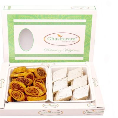 Ghasitaram Gifts Indian Sweets - Diwali Gifts Diwali Hamper Sweet Hampers - Bhakar Wadi and Kaju Katli Hamper