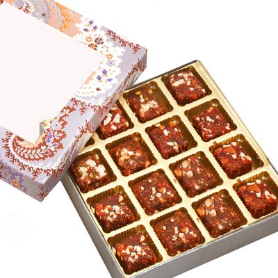 Ghasitaram Gifts Diwali Gifts Sweets- Blue Printed 16 pcs Sugarfree Dates and Figs Bites Box