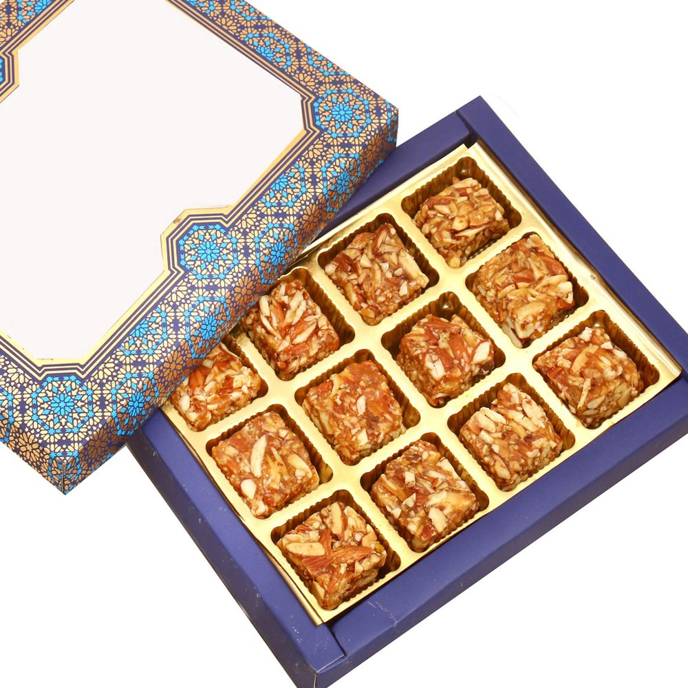 Ghasitaram Gifts Diwali Gifts Sweets- Blue Print 12 pcs Roasted Almond Bites Box