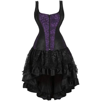 jutrisujo Corset Dress Sexy Skirt Set Gothic Outfits Costume Basquesr Victorian Purple Black 4XL