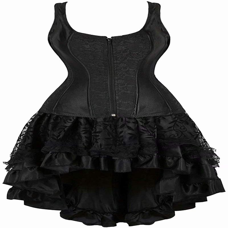 jutrisujo Corset Dress Sexy Skirt Set Gothic Outfits Costume Basquesr Victorian Black 3XL