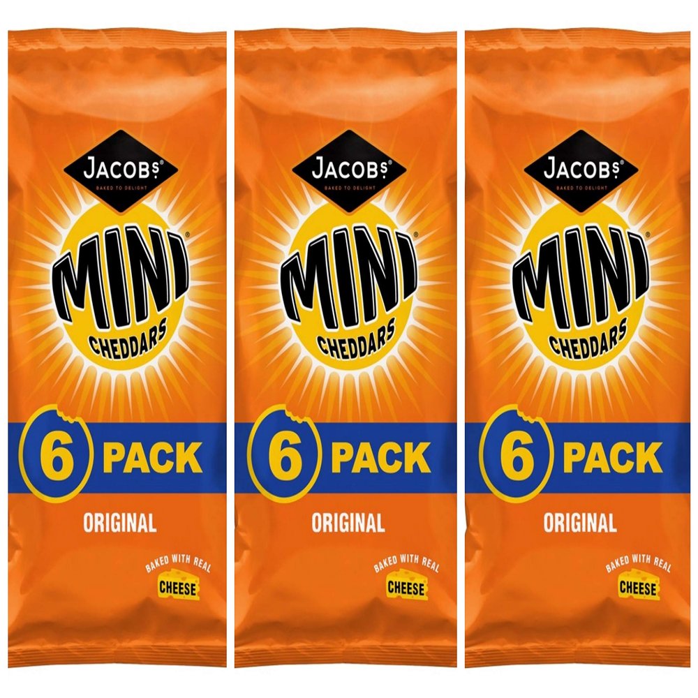 Mini Cheddars Original Flavour Jacobs Crisp Snacks 3 x Multi Packs at Least 18 Bags Ideal School Lunch Box Picnic Car Journey
