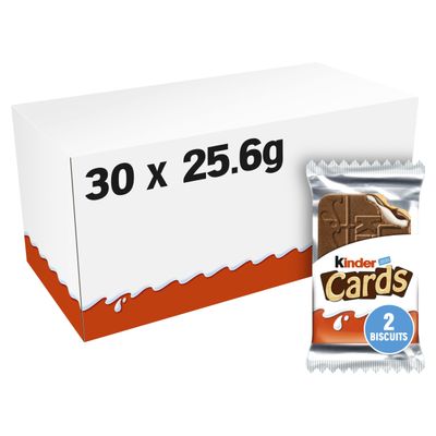 Kinder Cards Wafer Biscuit, Bulk Chocolate Gift Pack, Crispy Wafer with Creamy Milk and Cocoa Filling, Pack of 30 x 25.6g