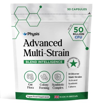 Physis Advanced Probiotics 50 Billion CFU | Gut Health | Digestion Comfort | Microbiome Support | Bloated Stomach Relief | 30 Capsules up to 1 Month Supply | for Men & Women | Made in The UK