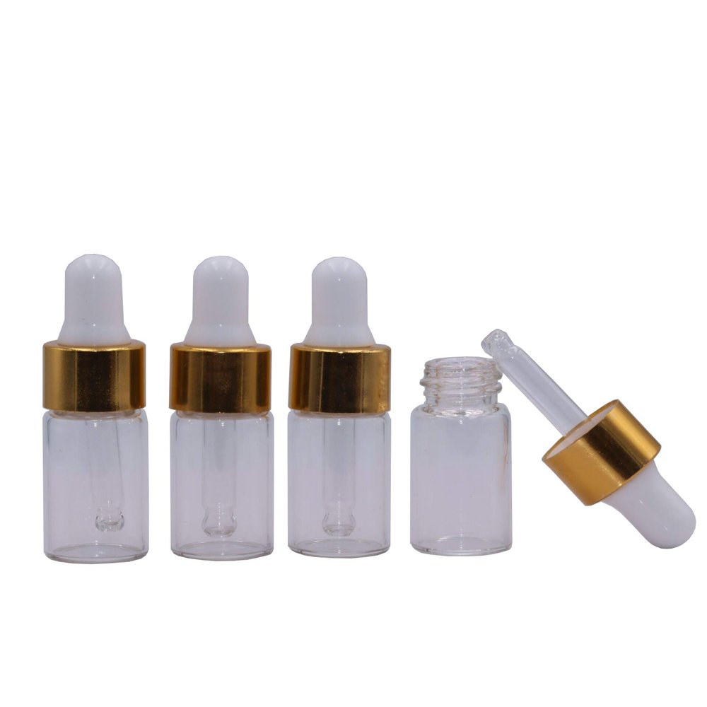 15Pcs Clear Essential Oil Bottles 1ml/2ml/3ml Tiny Glass Dropping Bottle Vials Refillable Aromatherapy Eye Dropper Bottle Cosmetic Sample Container Pot with Gold Cap and White Latex (3ml)