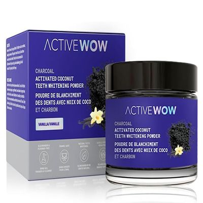 Active Wow Activated Coconut Charcoal Powder (Vanilla) Plaque Remover for Teeth, Activated Charcoal,Removes Surface Stains,Natural Teeth Whitening