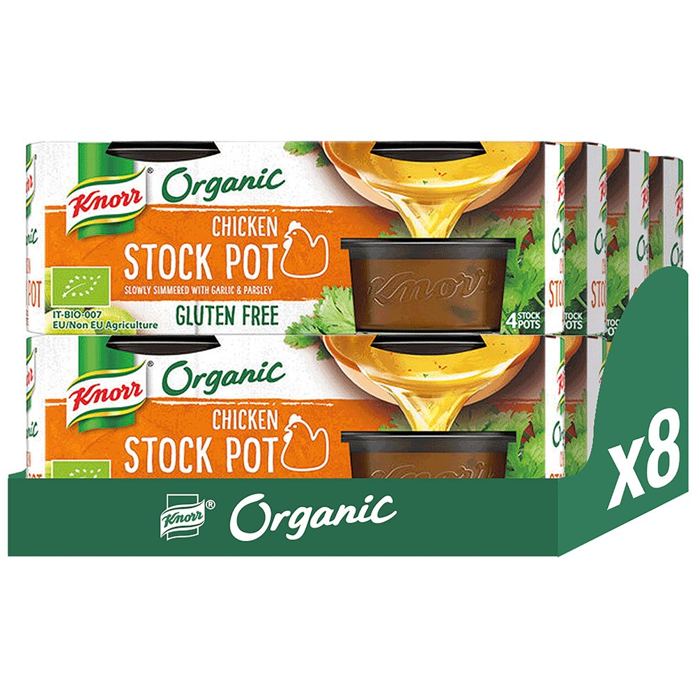 Knorr Organic Stock Pot Chicken, Rich And Delicious Taste, Gluten Free With Natural Flavours For The Perfect Family Meals, Stew And Soup Large Pack of 8 (104 g)