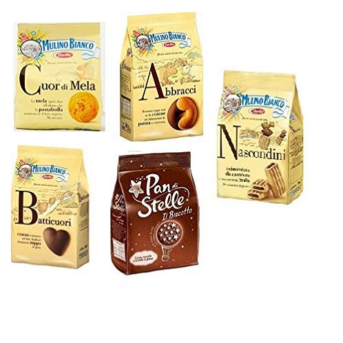 Barilla Mulino Bianco Italian Biscuit Cookie Selection: Cuor di Mela, Abbracci, Batticouri, Nascondini & Pan di Stelle (5X 330g)