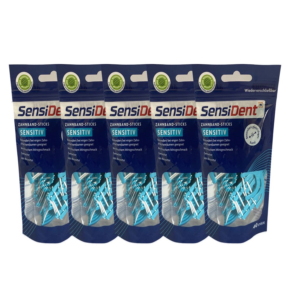 5 x SensiDent Floss Sticks Sensitive with Travel Case Pack of 30