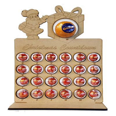 Santa Present Christmas Advent Calendar with Stand for Chocolate Orange & Lindt, includes Baubles