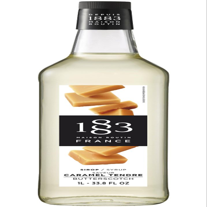 1883 Maison Routin Premium Butterscotch Syrup Caramelised Dessert Syrup for Coffee, Cocktails, Hot Chocolate and Baking Vegan-Friendly, No Preservatives 1L Glass Bottle