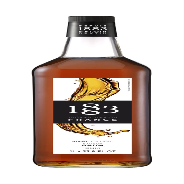 1883 Maison Routin Premium Caribbean Syrup Made with Pure Cane Sugar for Cocktails, Mocktails & Sodas - Exotic Rum Flavour, No Preservatives - 1L Glass Bottle