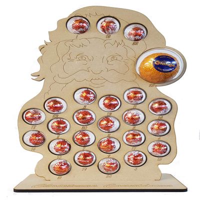 Santa Claus Christmas Advent Calendar with Stand for Chocolate Orange & Lindt, includes Baubles (Countdown to Christmas)