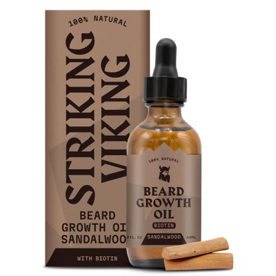 Striking Viking Beard Growth Oil with Biotin  Thickening and Conditioning Beard Oil Growth - Beard Serum for Facial Hair Growth for Men Sandalwood, 2 Fl Oz (Pack of 1)