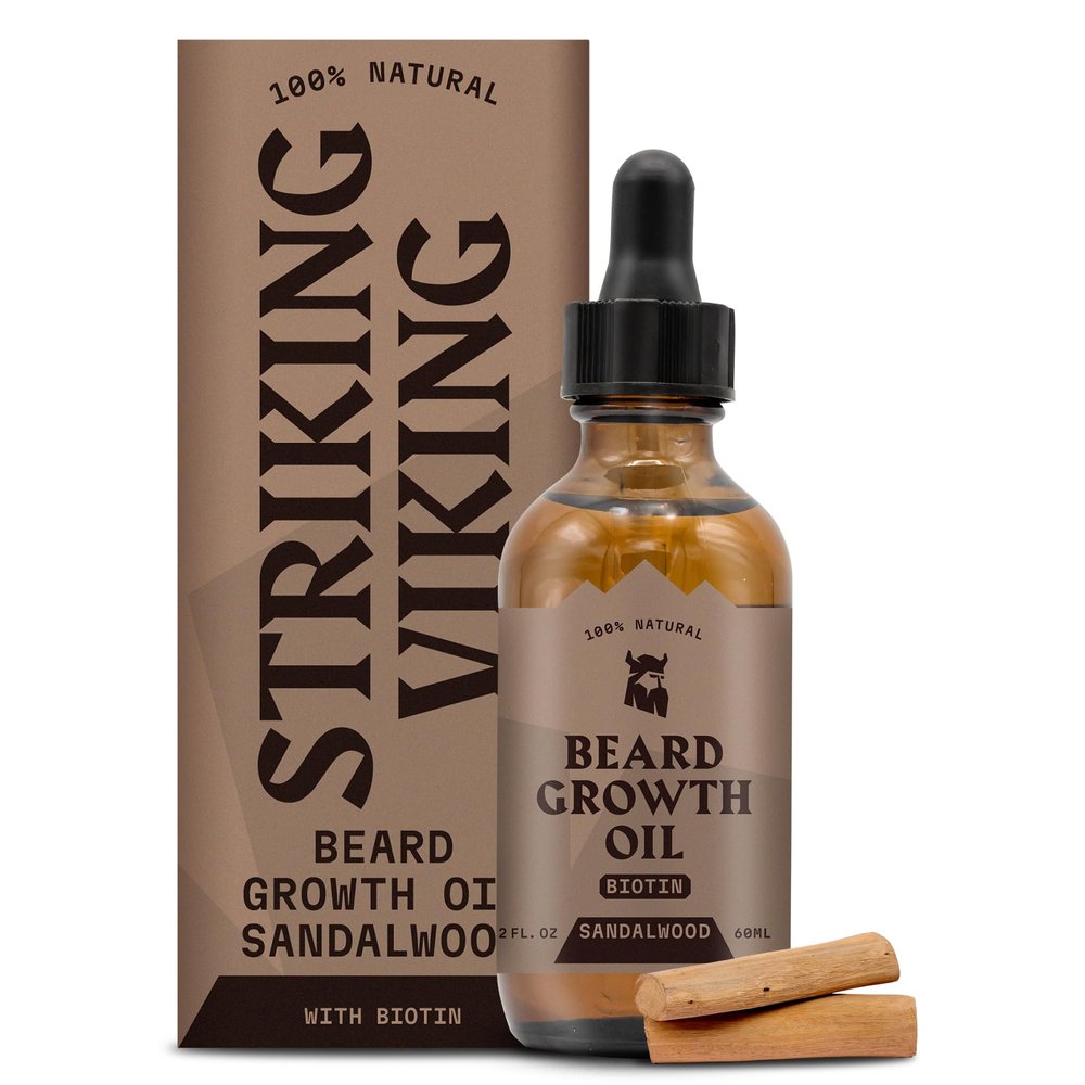 Striking Viking Beard Growth Oil with Biotin  Thickening and Conditioning Beard Oil Growth - Beard Serum for Facial Hair Growth for Men Sandalwood, 2 Fl Oz (Pack of 1)