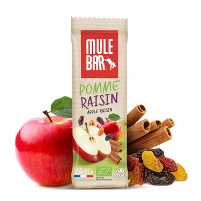 Barre nergtique Mulebar Bio & Vegan 40g : Pomme - Cannelle - Raisins