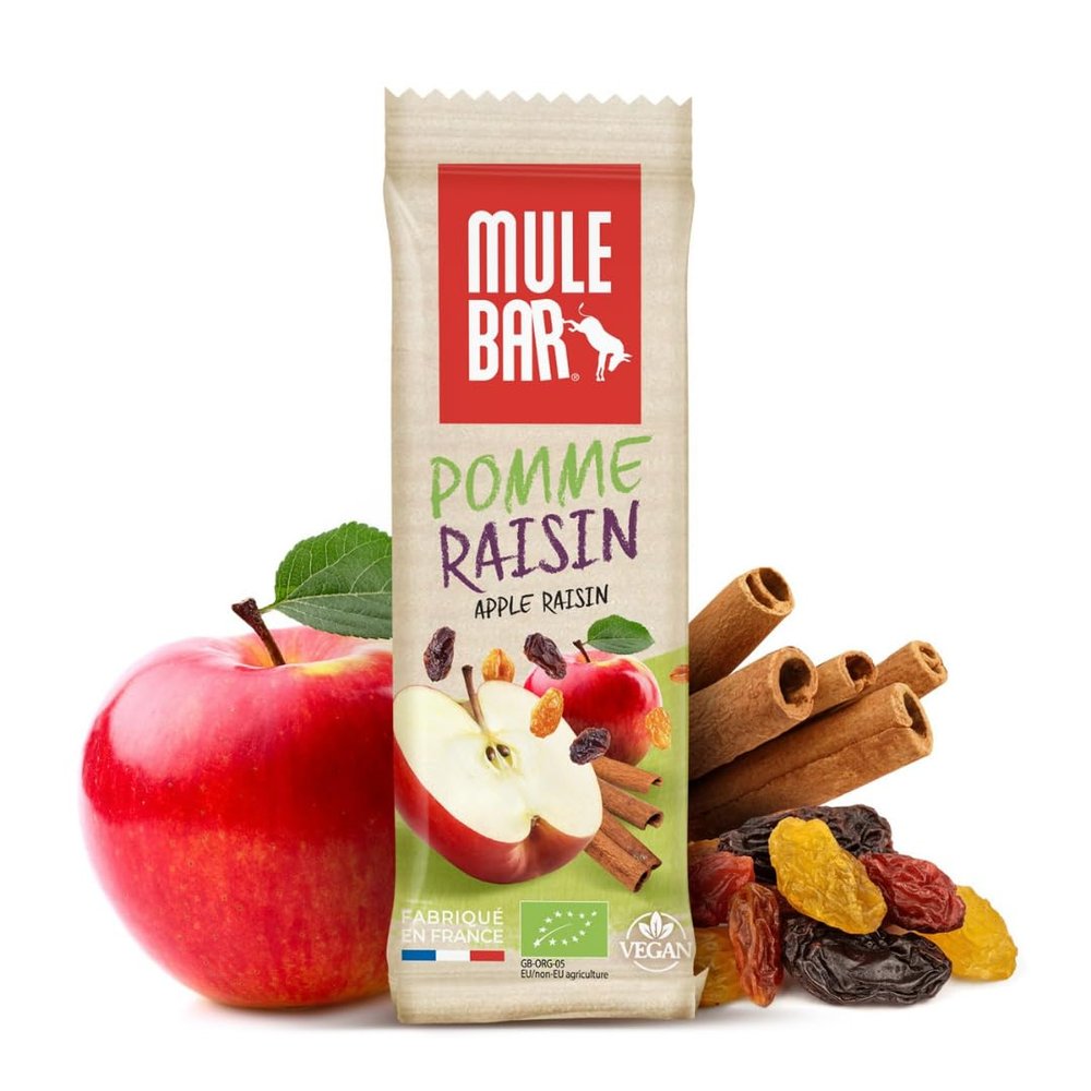 Barre nergtique Mulebar Bio & Vegan 40g : Pomme - Cannelle - Raisins