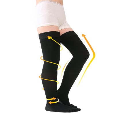 TOFLY Thigh High Compression Socks for Women & Men, Closed Toe 15-20mmHg Graduated Medical Compression Stockings with Silicone Band, Opaque Support Stockings for Varicose Veins, Edema, DVT,Black M