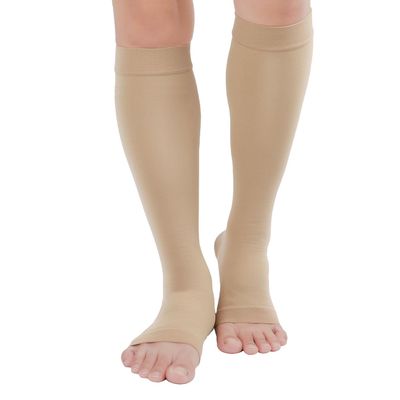 TOFLY Knee High Compression Stockings, Open-Toe, Firm Support 15-20mmHg Opaque Maternity Pregnancy Compression Socks, Ankle & Arch Support, Swelling, Varicose Veins, Edema Beige L