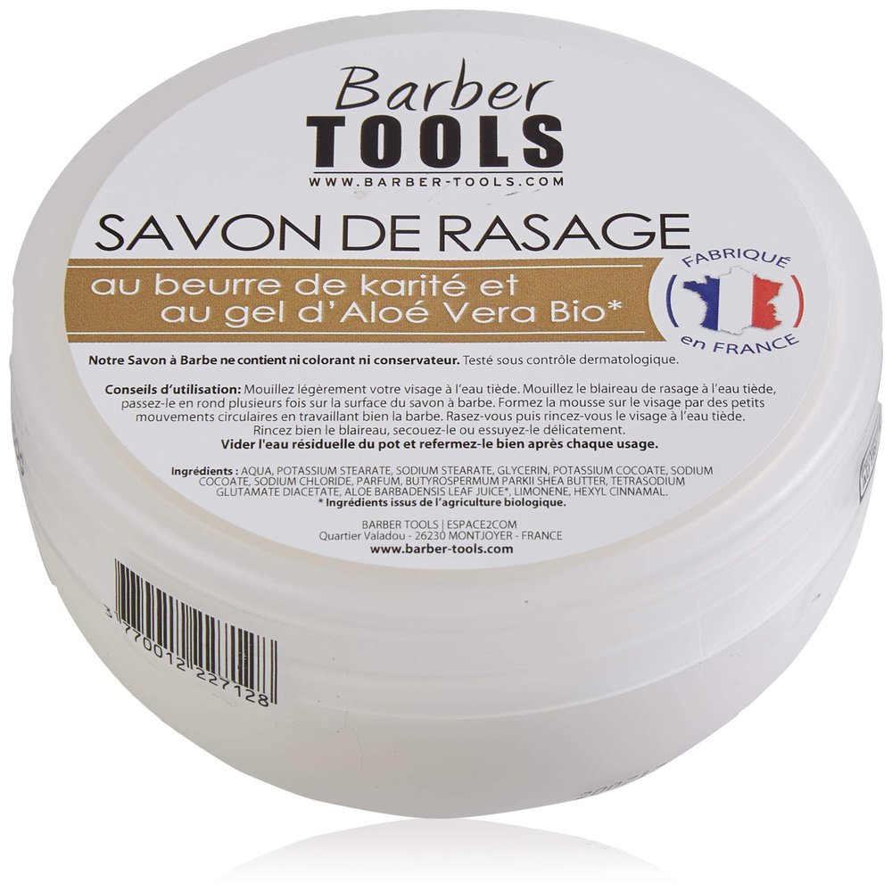 150ml Shave Soap with Bio Aloe Vera Gel and Shea Butter - Made in FRANCE BARBER TOOLS