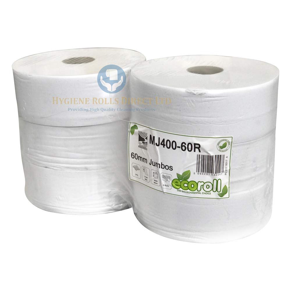 2ply White Maxi Jumbo Toilet rolls 400m x 6 rolls