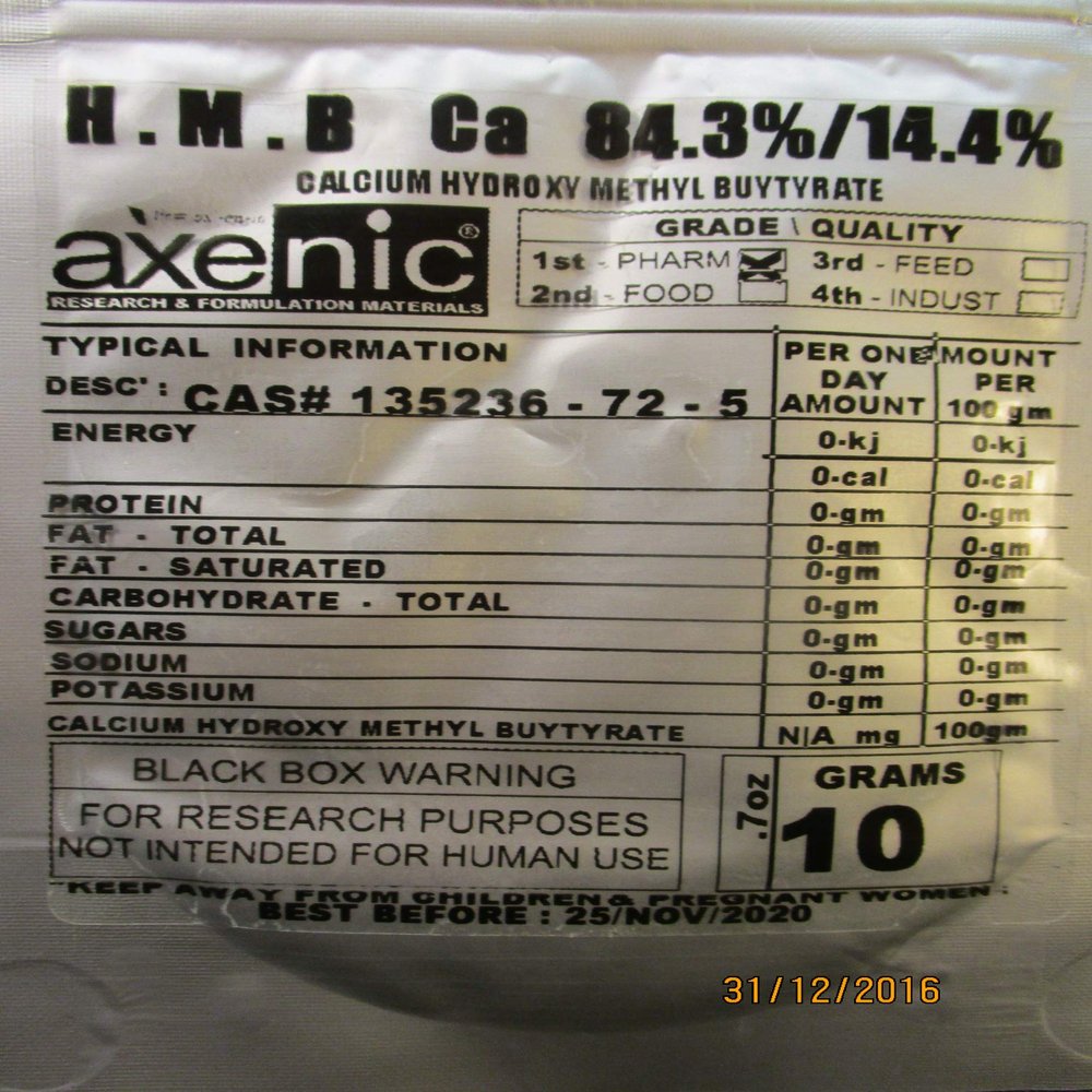 10 grams HMB Hydroxy Methyl Butyrate Powder 99.9%