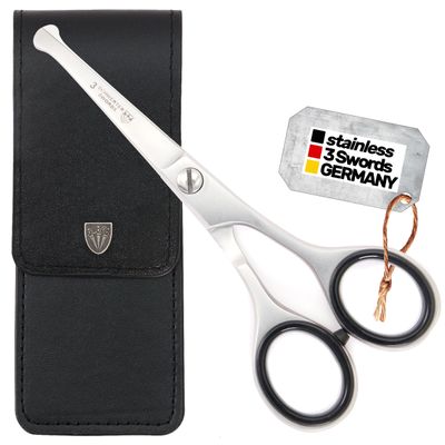 3 Swords Germany  Professional Nostril Nose and Ear Hair Scissors, Stainless Steel, Straight Rounded Blade with Black case