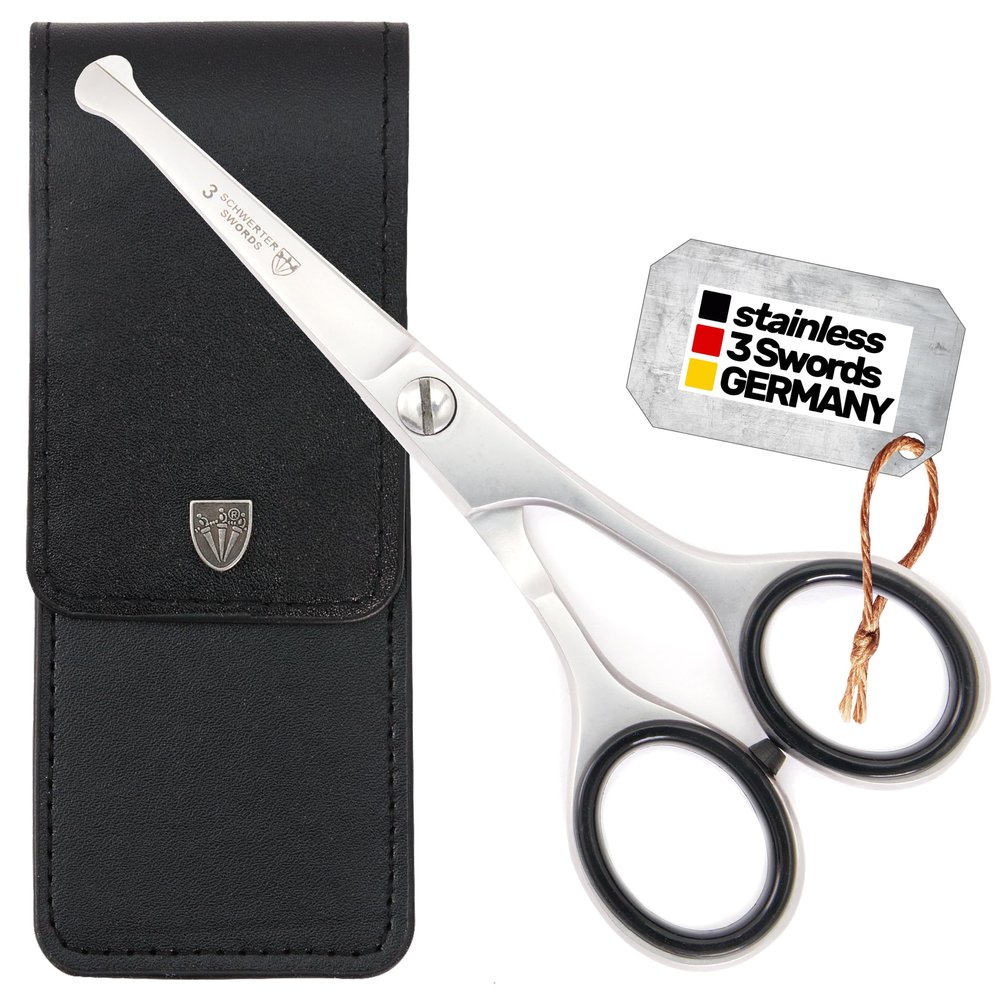 3 Swords Germany  Professional Nostril Nose and Ear Hair Scissors, Stainless Steel, Straight Rounded Blade with Black case
